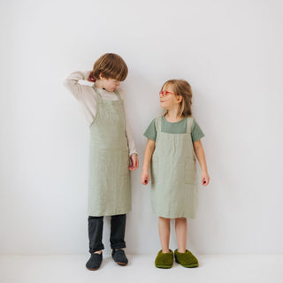 Kids Sage Linen Pinafore Apron 4