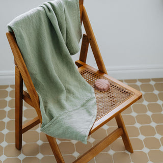 Kids Sage Linen Hooded Waffle Towel 6