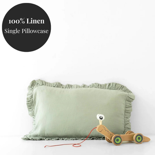Kids Sage Linen Pillowcase with Frills 