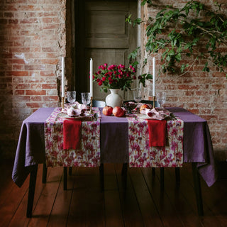 Fuchsia Flowers on Natural Linen Table Runner 3