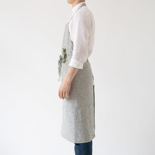 Thin Black Stripes Linen Chef Apron - Linen Tales 
