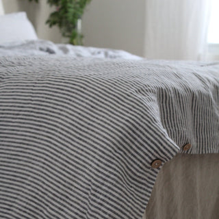 Thin Black Stripes Linen Duvet Cover - Linen Tales 4