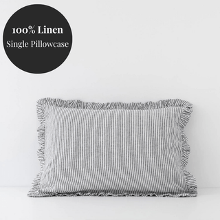 Thin Black Stripes Linen Pillowcase with Frills - Linen Tales USA 