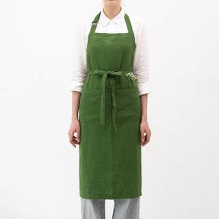 True Green Linen Crossback Apron - Linen Tales USA 