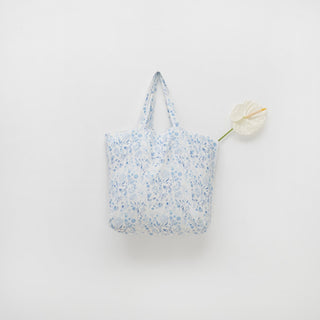 White Botanical Blue Linen Big Bag - Linen Tales 