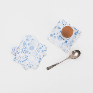 White Botanical Blue Linen Coasters Set of 4 - Linen Tales 