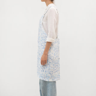 White Botanical Blue Linen Crossback Apron - Linen Tales 2