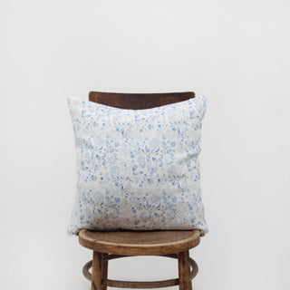 White Botanical Blue Linen Cushion Cover - Linen Tales 
