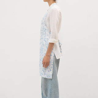 White Botanical Blue Linen Daily Apron - Linen Tales 2