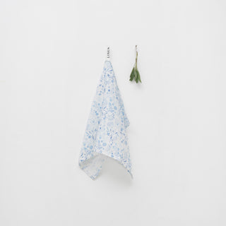 White Botanical Blue Linen Kitchen Towel - Linen Tales 