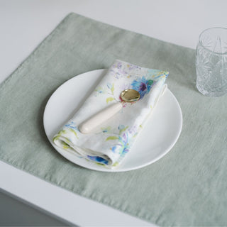 White Flowers Linen Napkins Set of 2 - Linen Tales 4