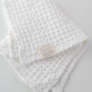 White Linen & Cotton Honeycomb Waffle Towel - Linen Tales 4