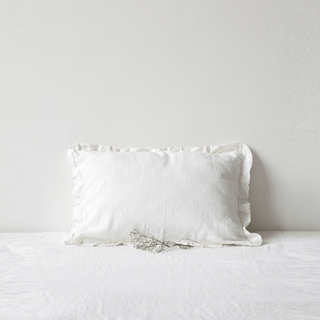 White Linen Pillowcase with Frills - Linen Tales USA 1