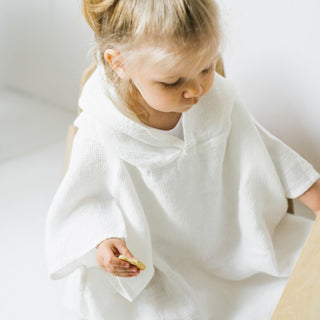 Kids White Linen Fine Waffle Poncho 3