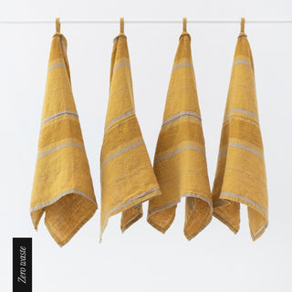Zero Waste Amber Bronze Stripes Linen Kitchen Towels Set of 4 - Linen Tales 