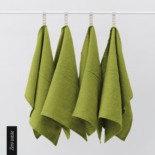 Zero Waste Christmas Green Linen Kitchen Towels Set of 4 - Linen Tales 