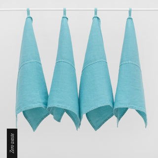Zero Waste Coastal Blue Linen Kitchen Towels Set of 4 - Linen Tales 