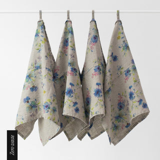 Zero Waste Flowers on Natural Linen Kitchen Towels Set of 4 - Linen Tales 