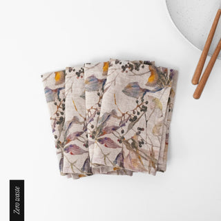 Zero Waste Meadow on Natural Linen Napkins Set of 4 - Linen Tales 
