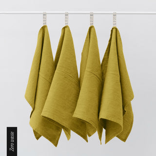 Zero Waste Moss Green Linen Kitchen Towels Set of 4 - Linen Tales 
