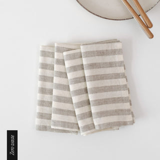 Zero Waste Natural White Stripes Linen Napkins Set of 4 - Linen Tales 