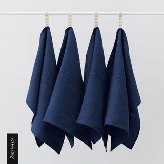 Zero Waste Navy Linen Kitchen Towels Set of 4 - Linen Tales 