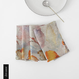 Zero Waste Orange Flow on Natural Linen Napkins Set of 4 - Linen Tales 
