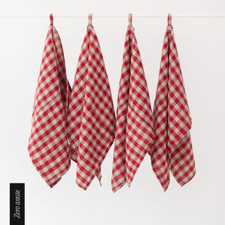 Zero Waste Red Gingham Linen Kitchen Towels Set of 4 - Linen Tales 