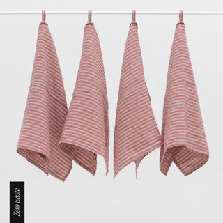 Zero Waste Red Natural Stripes Linen Kitchen Towels Set of 4 - Linen Tales 