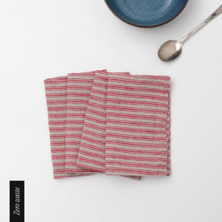 Zero Waste Red Natural Stripes Linen Napkins Set of 4 - Linen Tales 