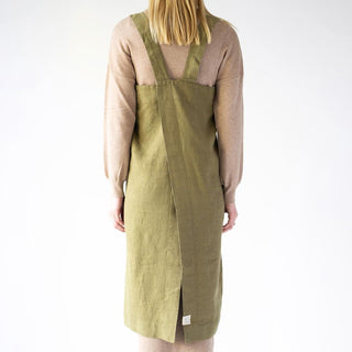 Martini Olive Washed Linen Pinafore Apron 