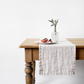 Natural Stripe Washed Linen Table Runner 