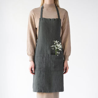 Forest Green Washed Linen Apron 