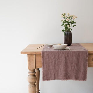 Ashes of Roses Washed Linen Table Runner with Fringes 