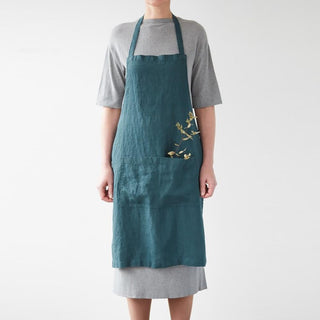 Deep Water Washed Linen Apron 1