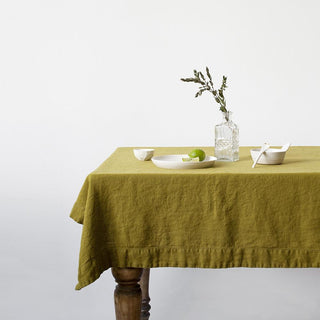 Moss Green Washed Linen Tablecloth 