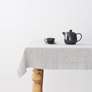Thin Black Stripes Washed Linen Tablecloth 