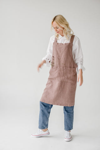 Ashes of Roses Washed Linen Crossback Apron 6