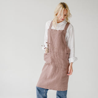 Ashes of Roses Washed Linen Crossback Apron 2
