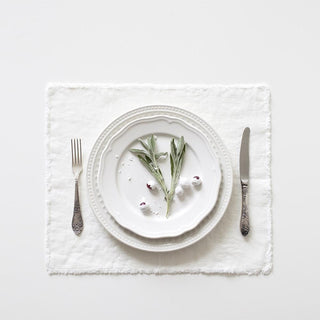White Washed Linen Placemat With Fringes 1