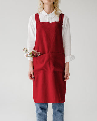 Red Pear Washed Linen Crossback Apron 3