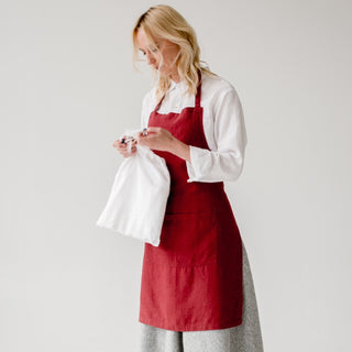 Red Pear Washed Linen Apron 