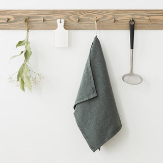Forest Green Washed Linen Tea Towel 1