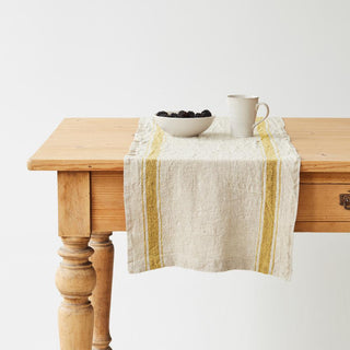 Vintage Mustard Stripe Washed Linen Table Runner 