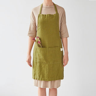 Moss Green Washed Linen Apron 1