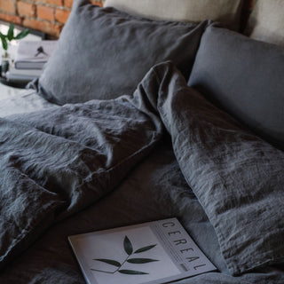 Dark Grey Linen Duvet Cover Set 5