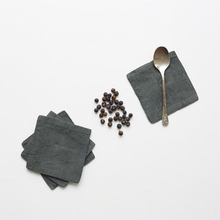 Set of 4 Forest Green Washed Linen Coasters 