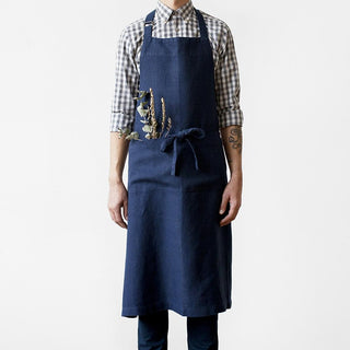 Navy Washed Linen Chef Apron 