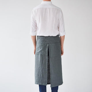 Forest Green Washed Linen Waist Apron 2