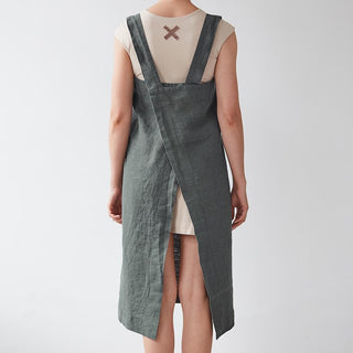 Forest Green Washed Linen Pinafore Apron 